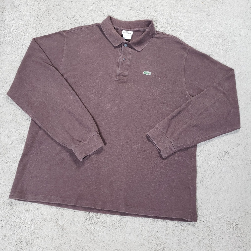 Lacoste Mens Size 7 XXL Brown Solid Long Sleeve Knit Polo Crocodile Logo Preppy - Picture 3 of 10